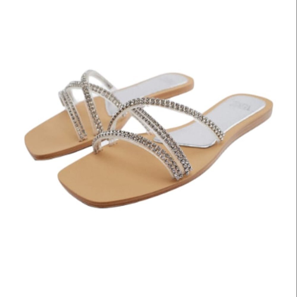 ZARA RHINESTONE FLAT SANDALS SILVER | 3822/910 - Picture 2 of 5